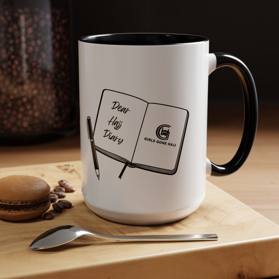 Dear Hajj Diary Accent Mug 15 oz, with Journal Illustration