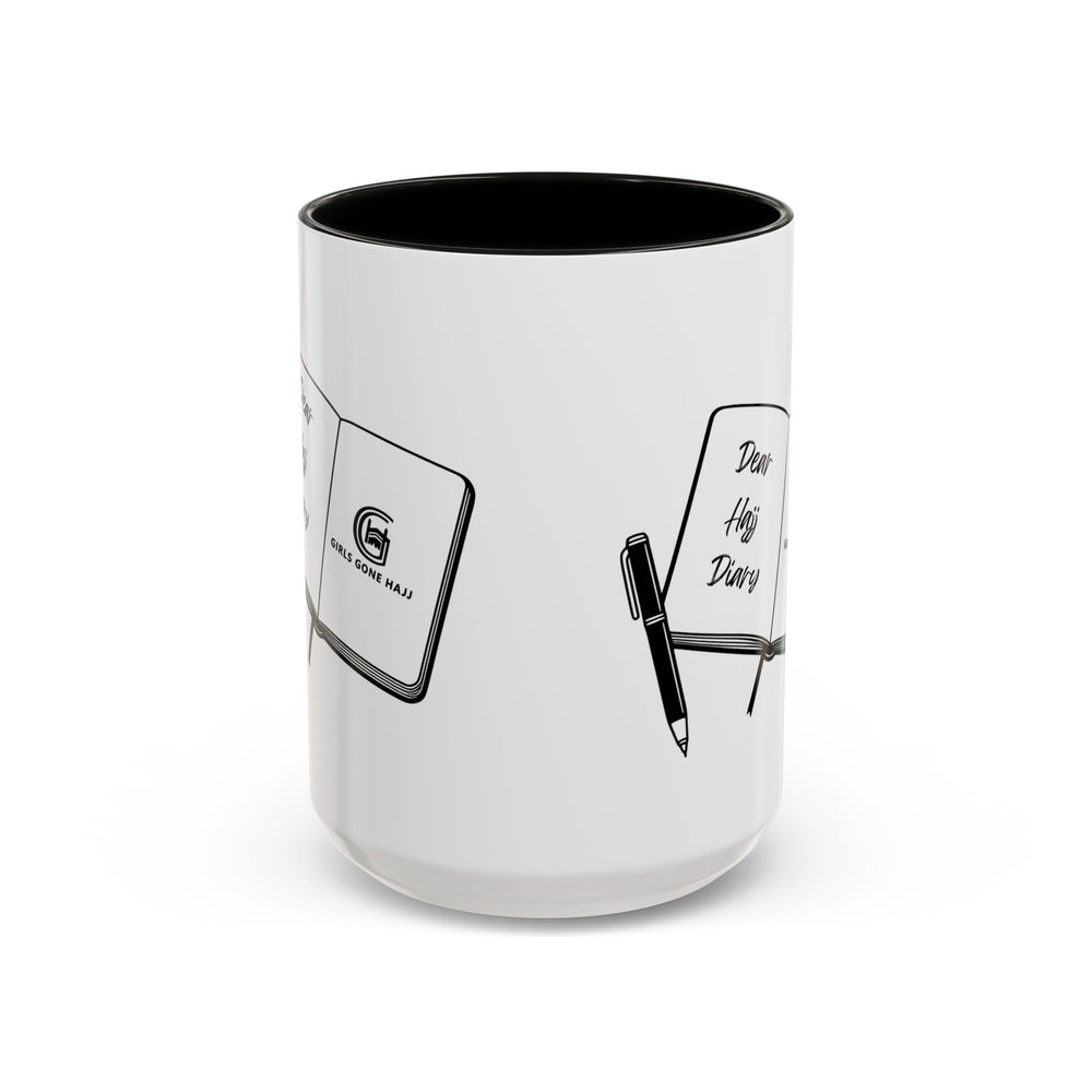 Dear Hajj Diary Accent Mug 15 oz, with Journal Illustration