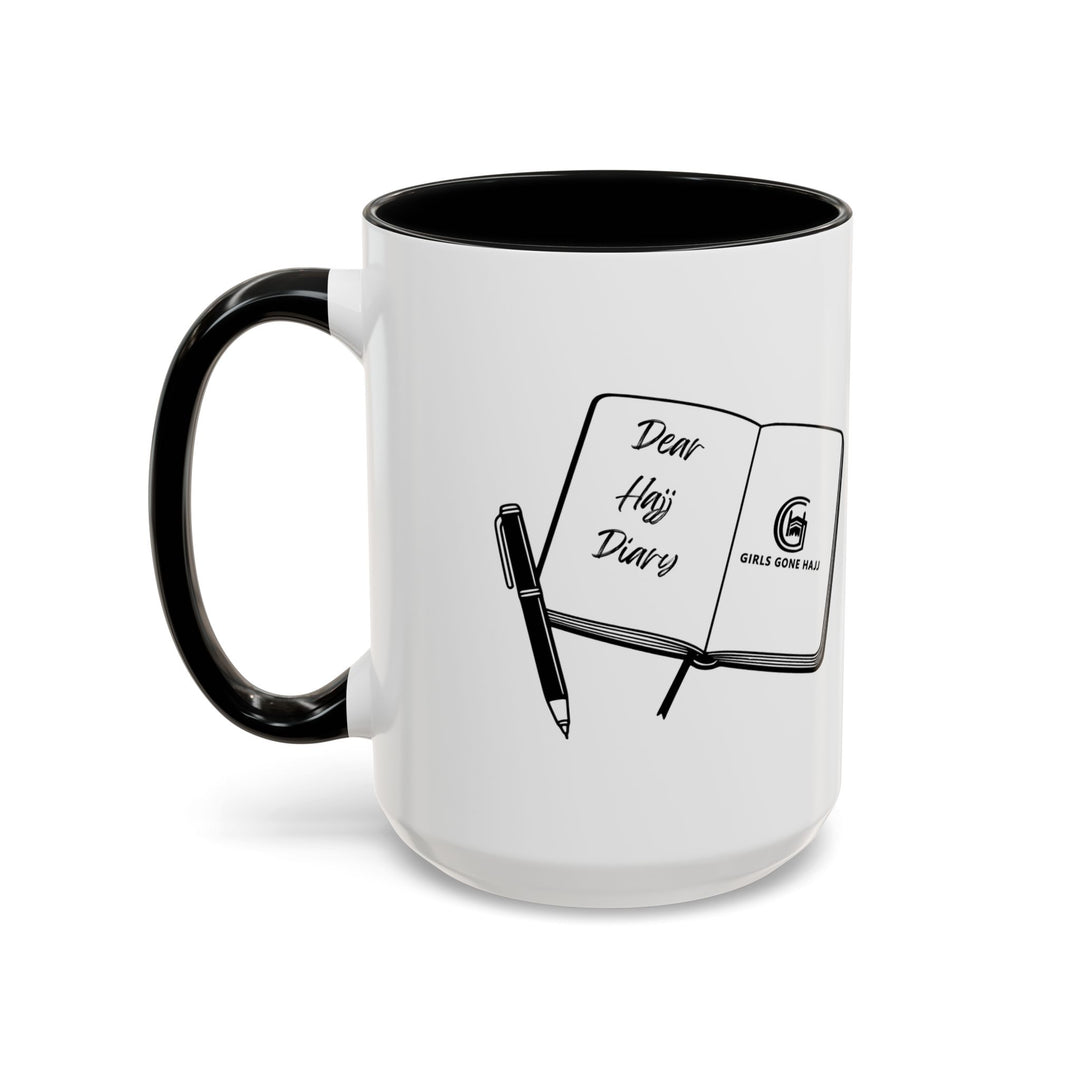 Dear Hajj Diary Accent Mug 15 oz, with Journal Illustration
