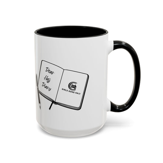 Dear Hajj Diary Accent Mug 15 oz, with Journal Illustration